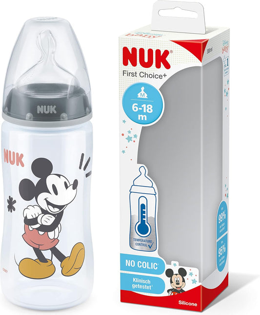 Biberón Mickey&Minnie  First choice + Control de temperatura  6-18 meses silicona de 300ml